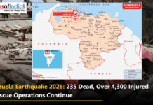 Venezuela Earthquake 2026: 235 Dead, Over 4,300 Injured as Rescue Operations Continue Venezuela earthquake 2026 map showing epicentre location, damage, and rescue operations after major tremors.
