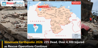 Venezuela Earthquake 2026: 235 Dead, Over 4,300 Injured as Rescue Operations Continue Venezuela earthquake 2026 map showing epicentre location, damage, and rescue operations after major tremors.