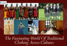 The Fascinating World Of Traditional Clothing Across Cultures A collage from World tradition showing diverse cultural attire—including Maasai, Scottish kilt, Chinese Hanfu, and Indian ethnic dresses—captioned "The Fascinating World Of Traditional Clothing Across Cultures."