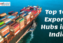 Top 10 Export Hubs in India Top 10 Export Hubs in India featuring a cargo ship with shipping containers for global trade.
