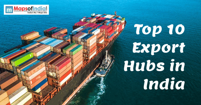 export hub Top 10 Export Hubs in India featuring a cargo ship with shipping containers for global trade.