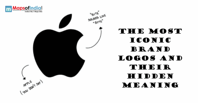 Iconic brand logos with hidden meanings explained, featuring Apple logo and creative logo analysis concept.
