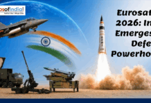 Eurosatory 2026: India Emerges As Defence Powerhouse Eurosatory 2026 India defence showcase featuring fighter jet, missile launch, and military equipment.