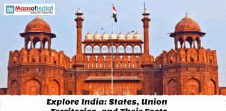 Explore India: States, Union Territories, and Their Facts Red Fort with the Indian national flag representing India's states and Union Territories.