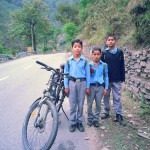 Facinated school kids on way