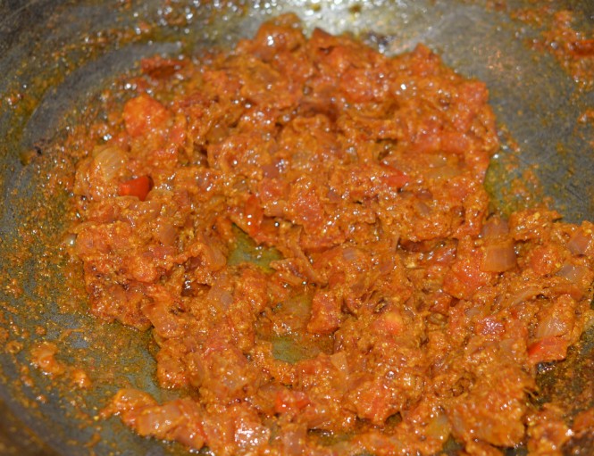 Frying the Tomatoes and Masala for Tofu Masala 