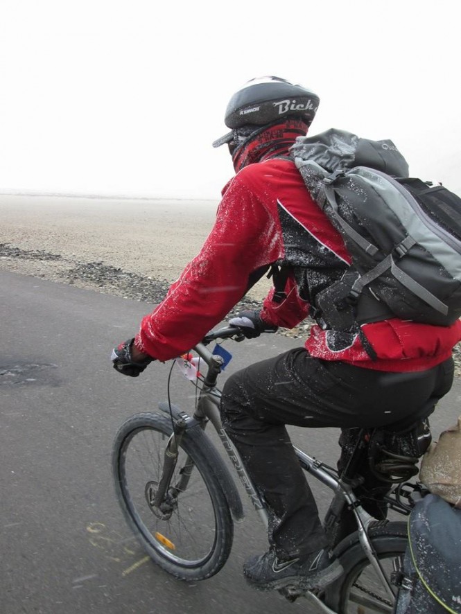 Me covered in snow while cycling