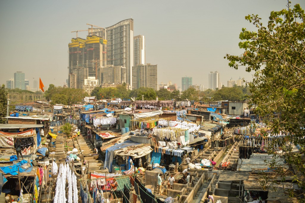 Washed clothes strung on the lines at Dhobi Ghat