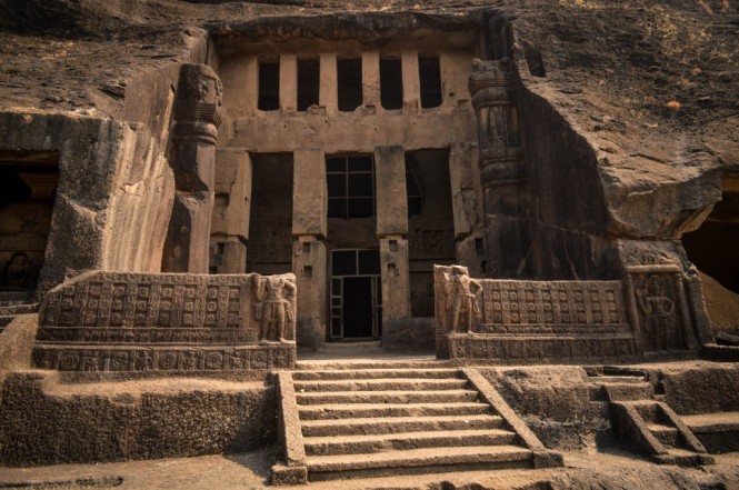 Main entrance of prayer hall at Kanheri caves