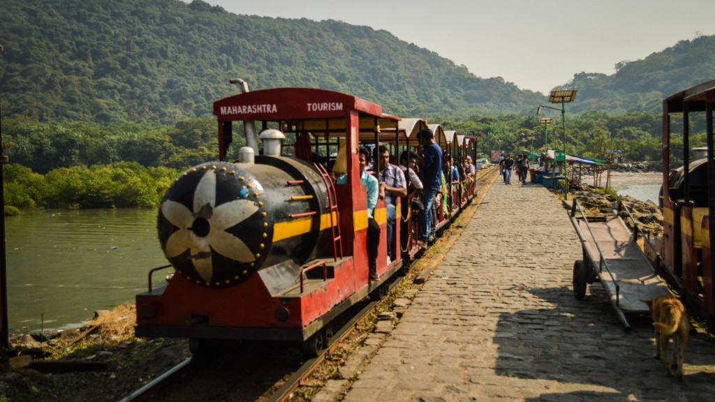 Moving toy train at elephanta caves