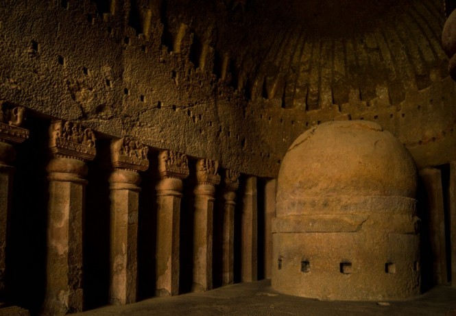 Prayer hall at Kanheri Caves