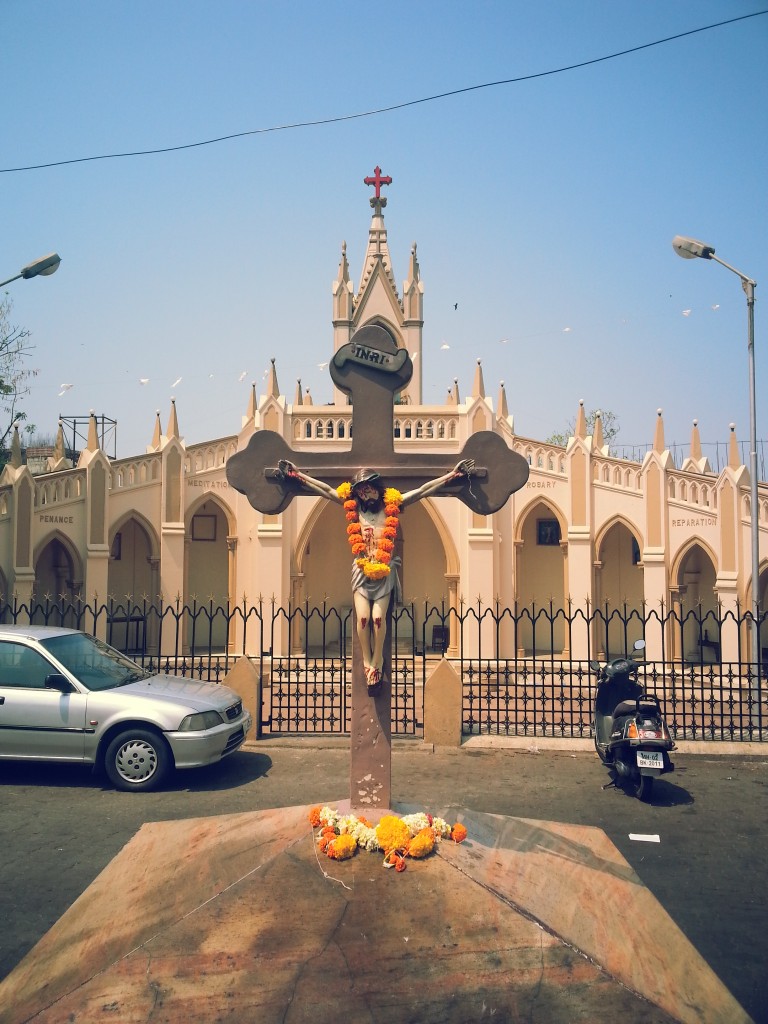 In front of the church