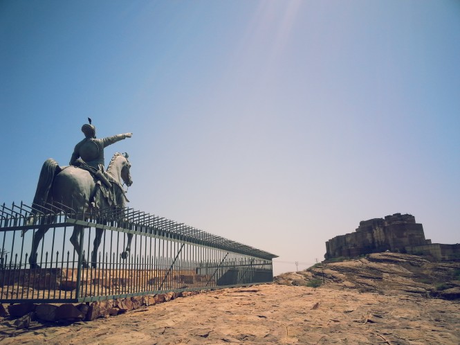 Iconic landmarks of Jodhpur, statue of Maharaja Jaswant Singhji II & Mehrangarh Fort