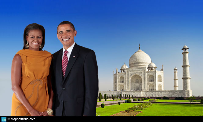 Barack Obama with Michelle at Taj Mahal