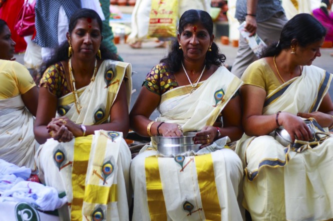 Traditional saris designed with new prints for Attukal Pongala