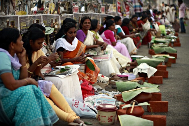 Women gathered for the Attukal Pongala festival