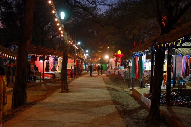 Surajkund Mela - Evening light falling across make -shift stalls for shopping