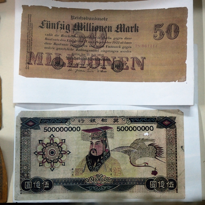 Copies of 50-million German (Top) and 500-million Chinese (bottom) notes from SRC Indology Museum