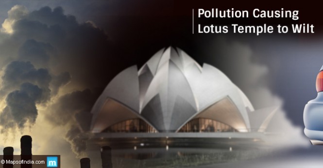 Lotus temple affected by pollution