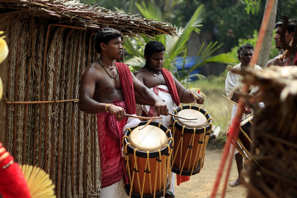 Villagers playing Chenda Drums for Theyyam