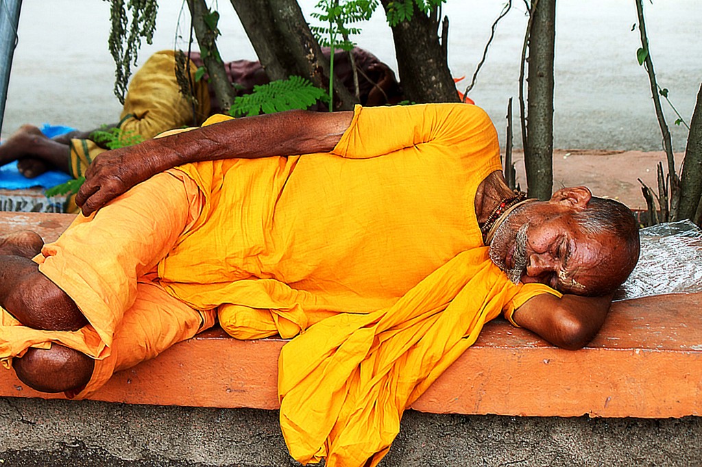 He takes his power nap after walking in hot sun!. 