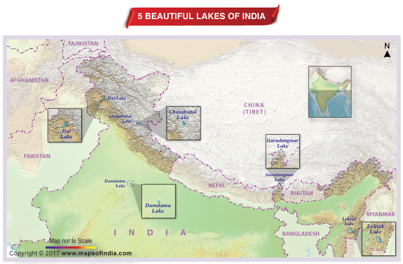 map of 5 beautiful lakes in india