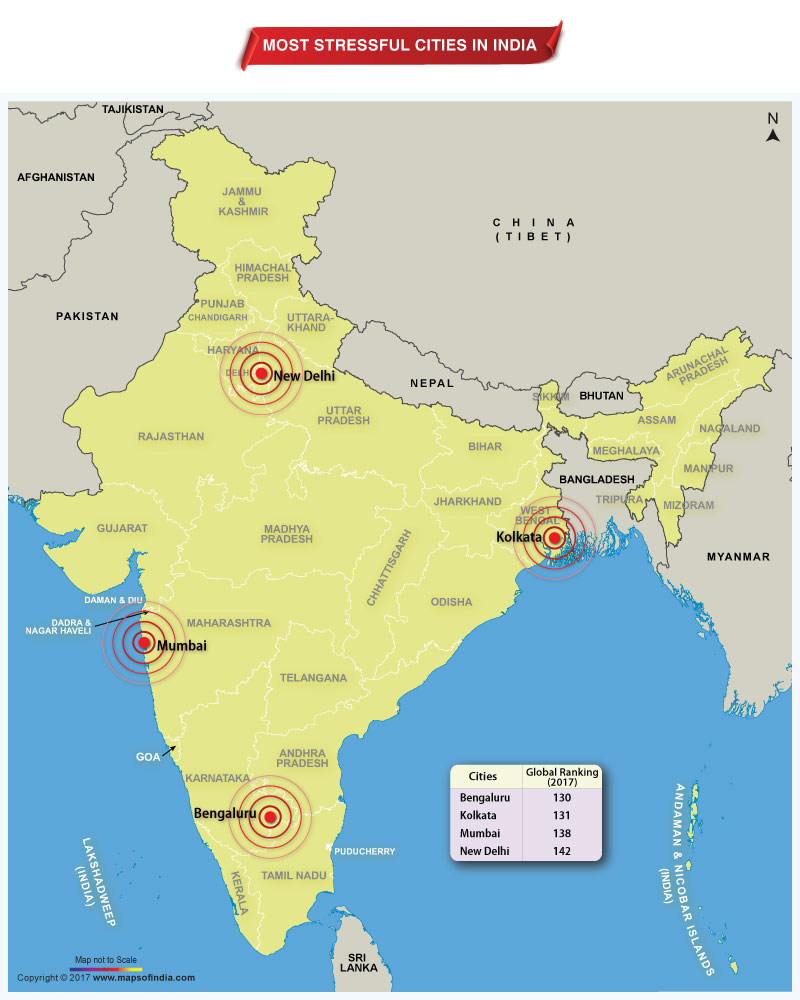 map showing stressful cities of india