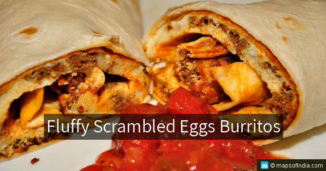 Fluffy scrambled eggs burritos
