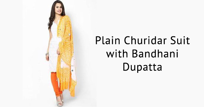 Plain Churidar Suit with Beautiful Bandhani Dupatta