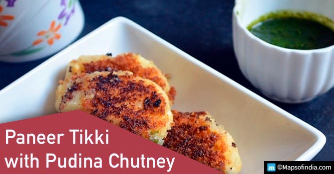 Paneer Tikki with Pudina Chutney