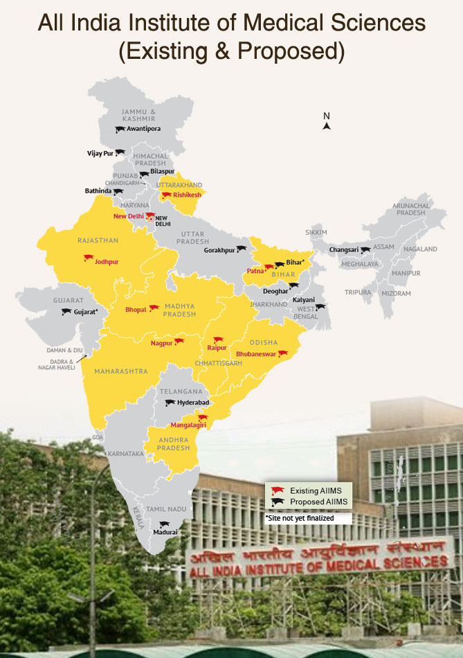 Location Map of AIIMS in India