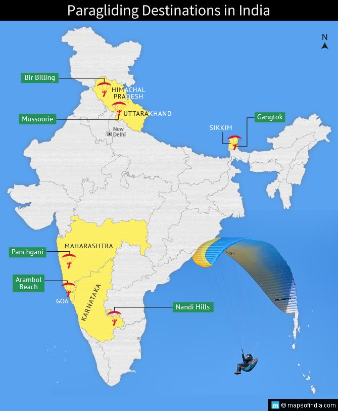 Map of Paragliding destinations in India