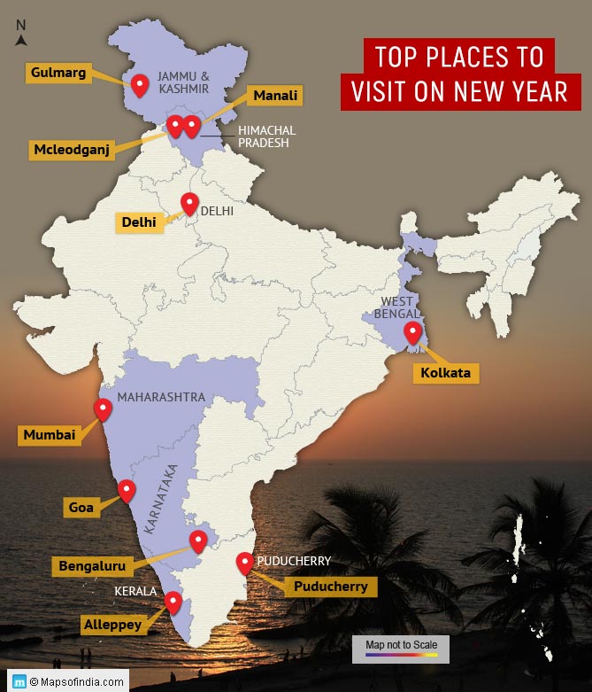 Map of Top 10 Places to visit on new year