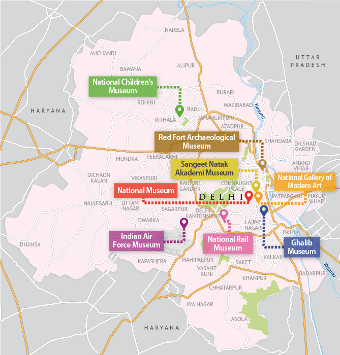 Location map of all museums in Delhi