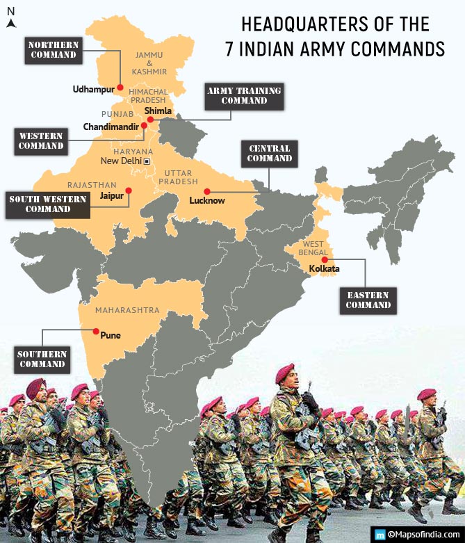 Map of the Indian Army Commands
