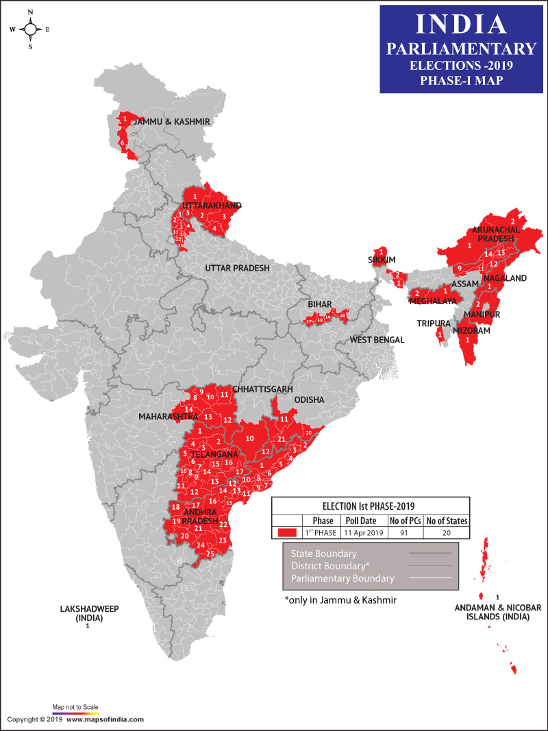 Lok Sabha Election 2019- Phase 1 Map