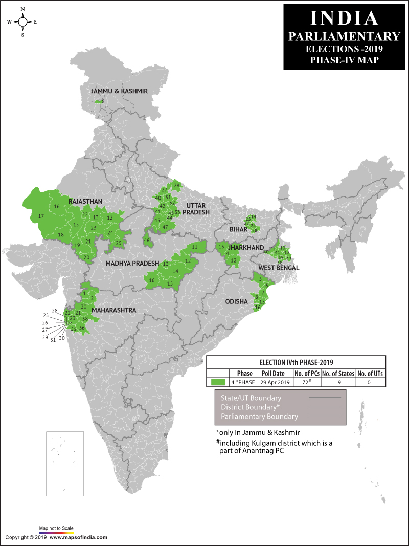 Lok Sabha General Elections 2019 - Phase 4 Map