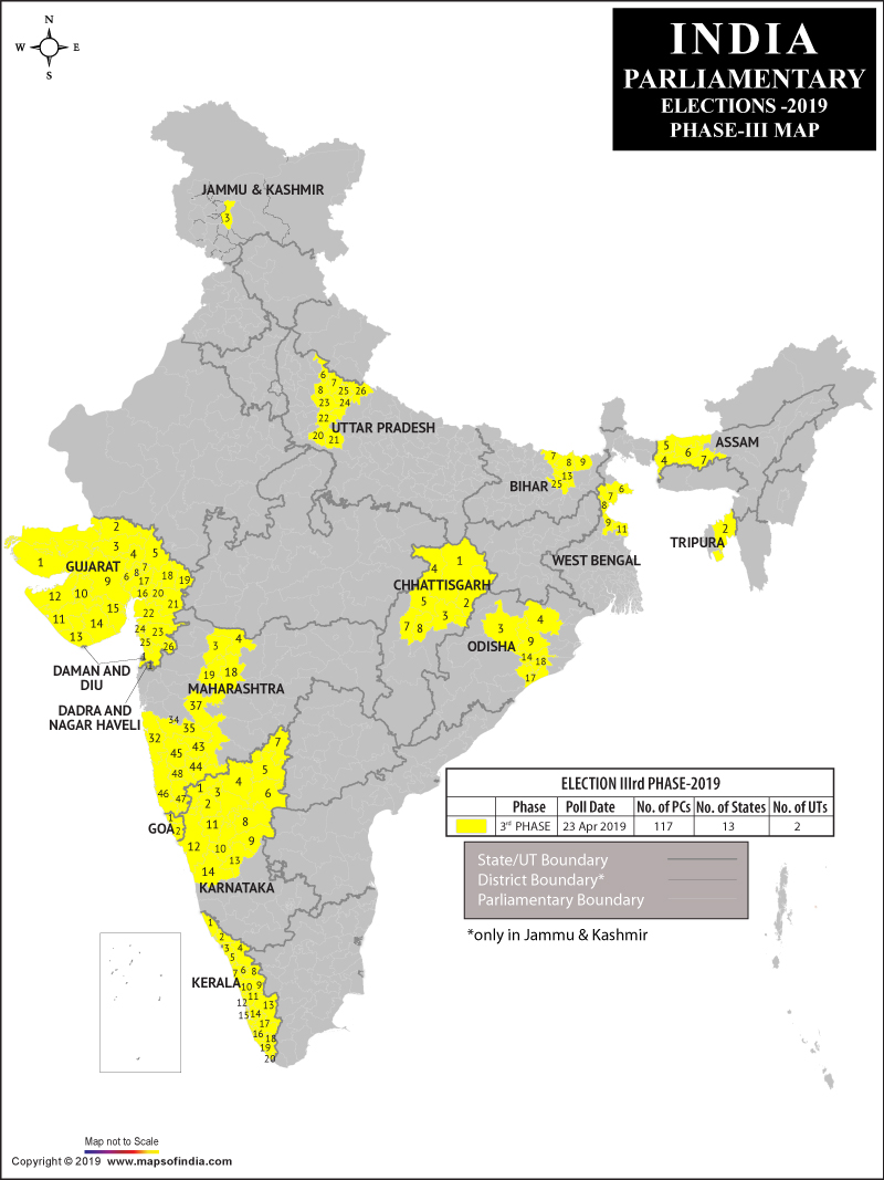 Lok Sabha General Elections 2019 - Phase 3 Map