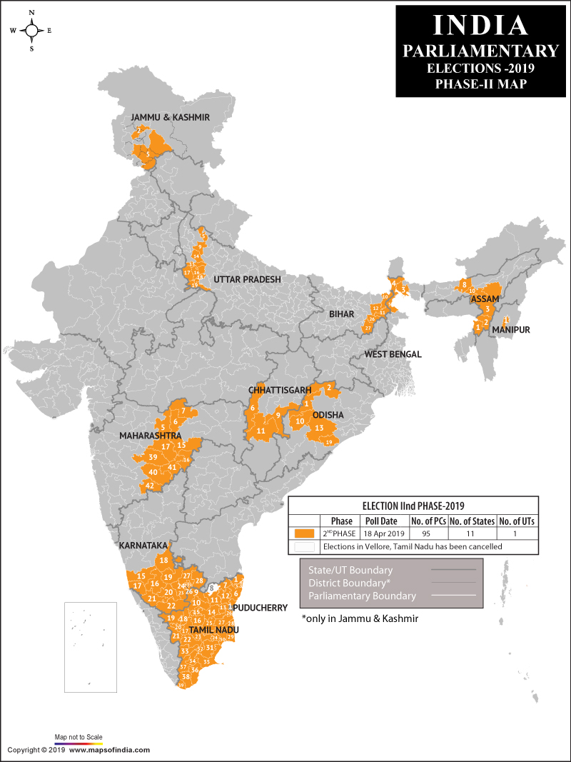 Lok Sabha General Elections 2019 - Phase 2 Map