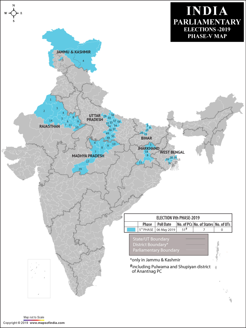 Lok Sabha General Elections 2019 - Phase 5 Map