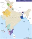 Map Showing Top 10 Honeymoon Destinations in India