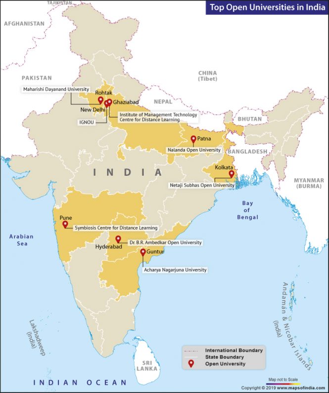 Map Showing Top Open Universities in India My India