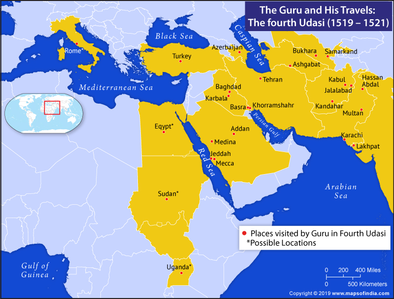 how far did guru nanak travel