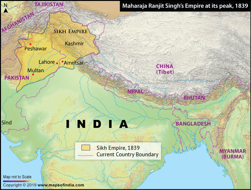 Map showing Sikh Empire in 1839