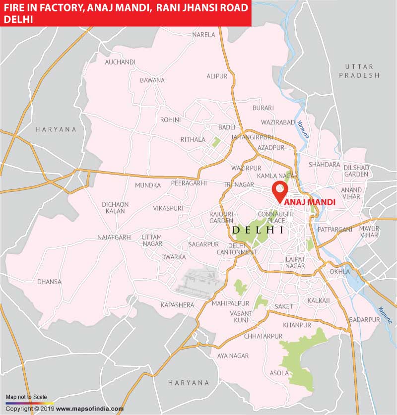 Map of Delhi Showing Location of Anaj Mandi