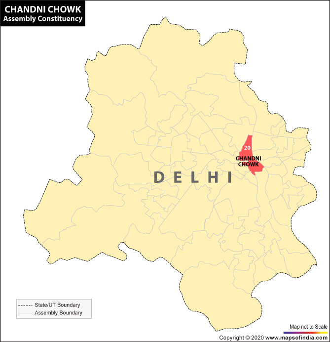 Delhi Map Highlighting Location of Chandni Chowk Assembly Constituency