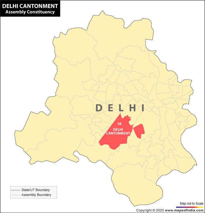Delhi Map Highlighting Location of Delhi Cantt Assembly Constituency