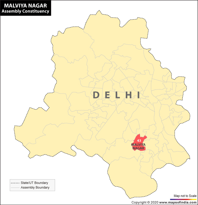 Map of Delhi Showing Location of Malviya Nagar Constituency