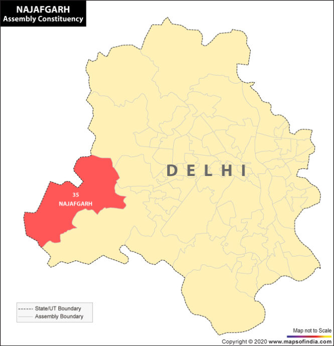 Delhi Map Highlighting Location of Najafgarh Assembly Constituency My