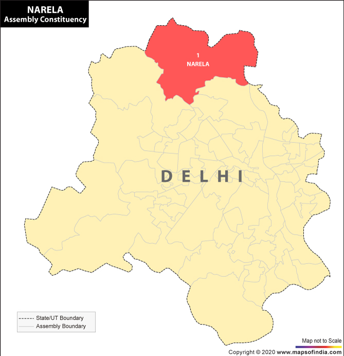 Map of Delhi Showing Location of Narela Constituency